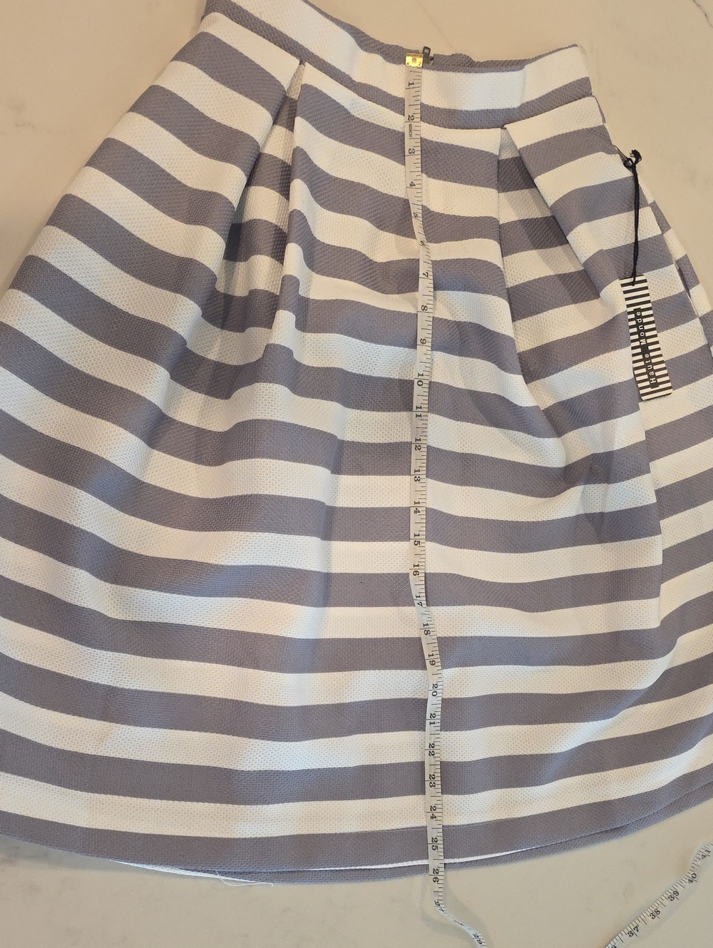 Haute Monde Gray and White Striped A-Line Skirt - Picture 6 of 8